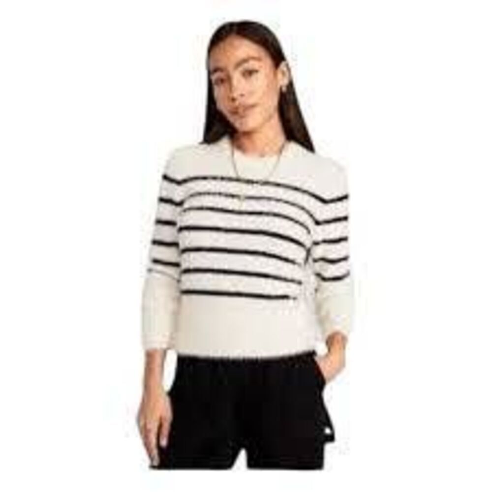 Old Navy eyelash party sweater crew neck long sleeves pullover black white small
